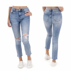 Vigoss Stevie Crop Straight Leg Distressed Legacy Stretch Raw Hem Jeans size 24
